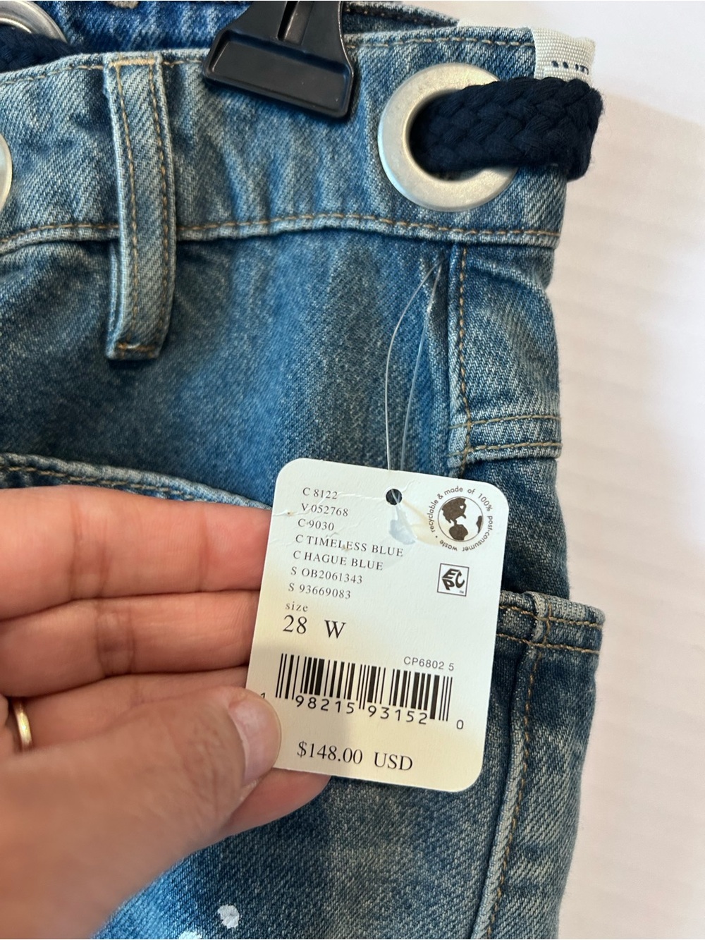 Free People We The Free Moxie Barrel Jeans Blue Paint Splatter Size 28 NWT Boho - Picture 9 of 13